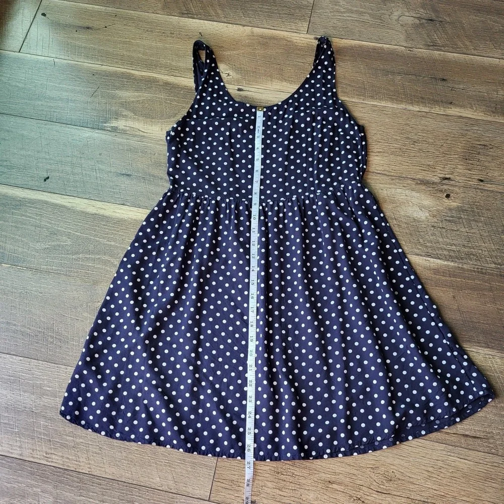 H&M Divided Navy Blue White Polka Dot Sleeveless Fit Flare Skater Mini Dress 8